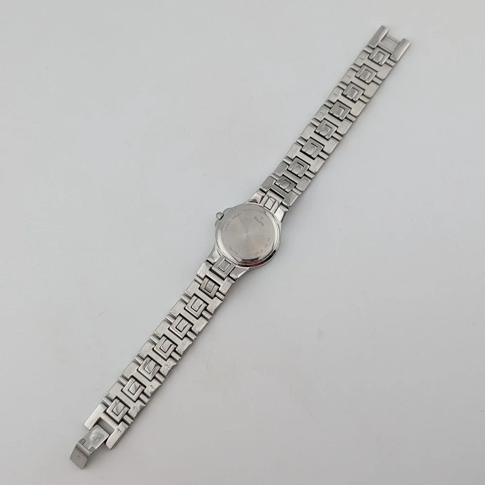 Bulova 96R04 Women's Diamond Watch White Pearlized Dial SS Date 25mm 7.25